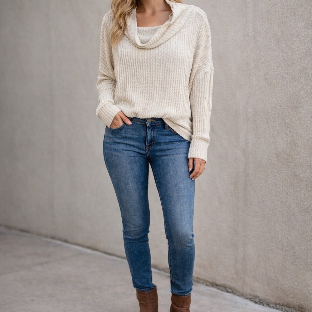 Free People Juicy Cowl Neck Split Back Sweater Size Medium